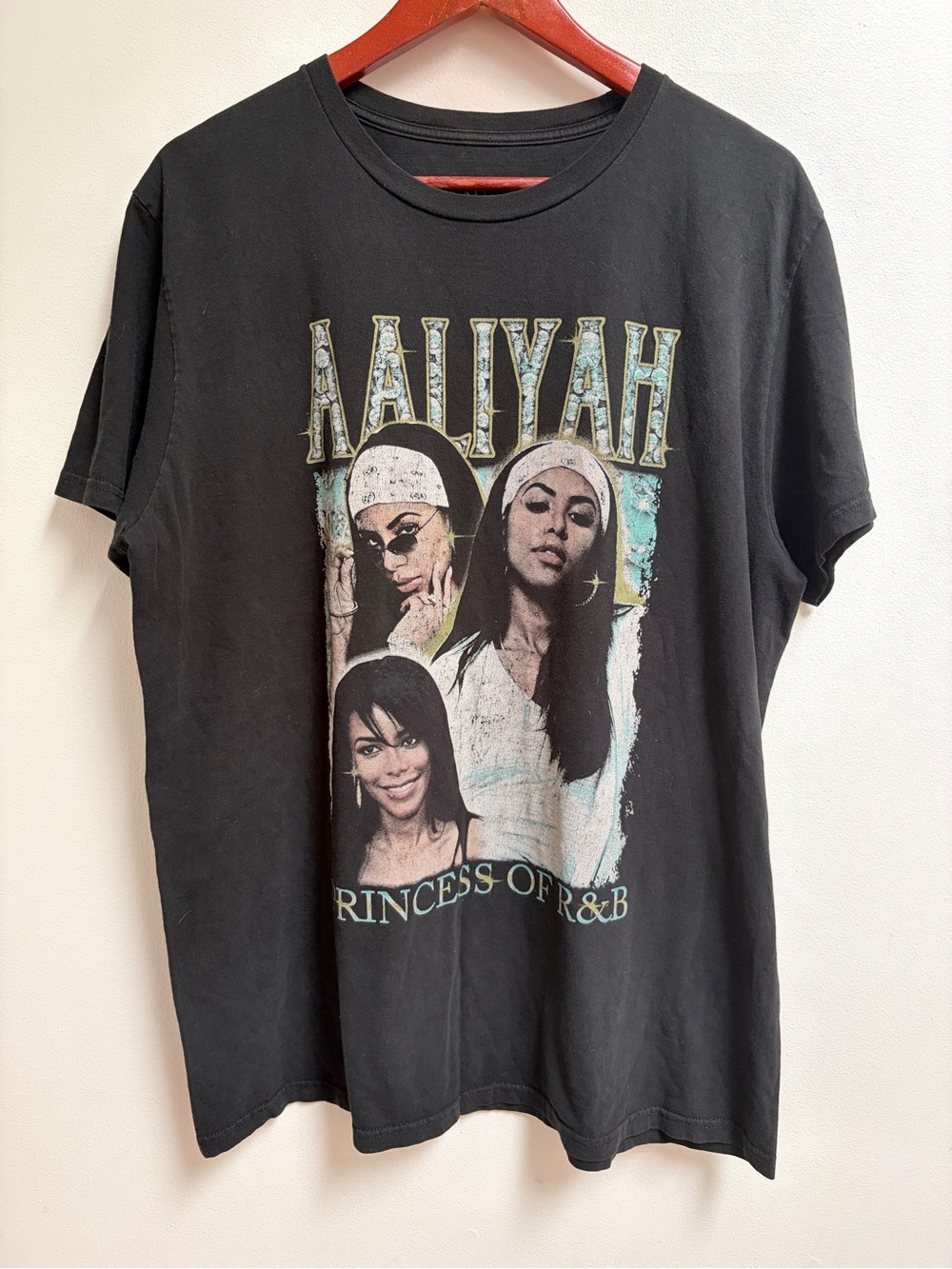 Y2K Aaliyah Black Graphic Tee - Princess of R&B Sz XL Concert Tee